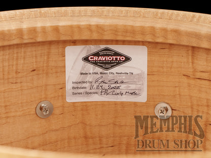 Craviotto 14x7 Private Reserve Curly Maple Snare Drum with Dual Red Inlay