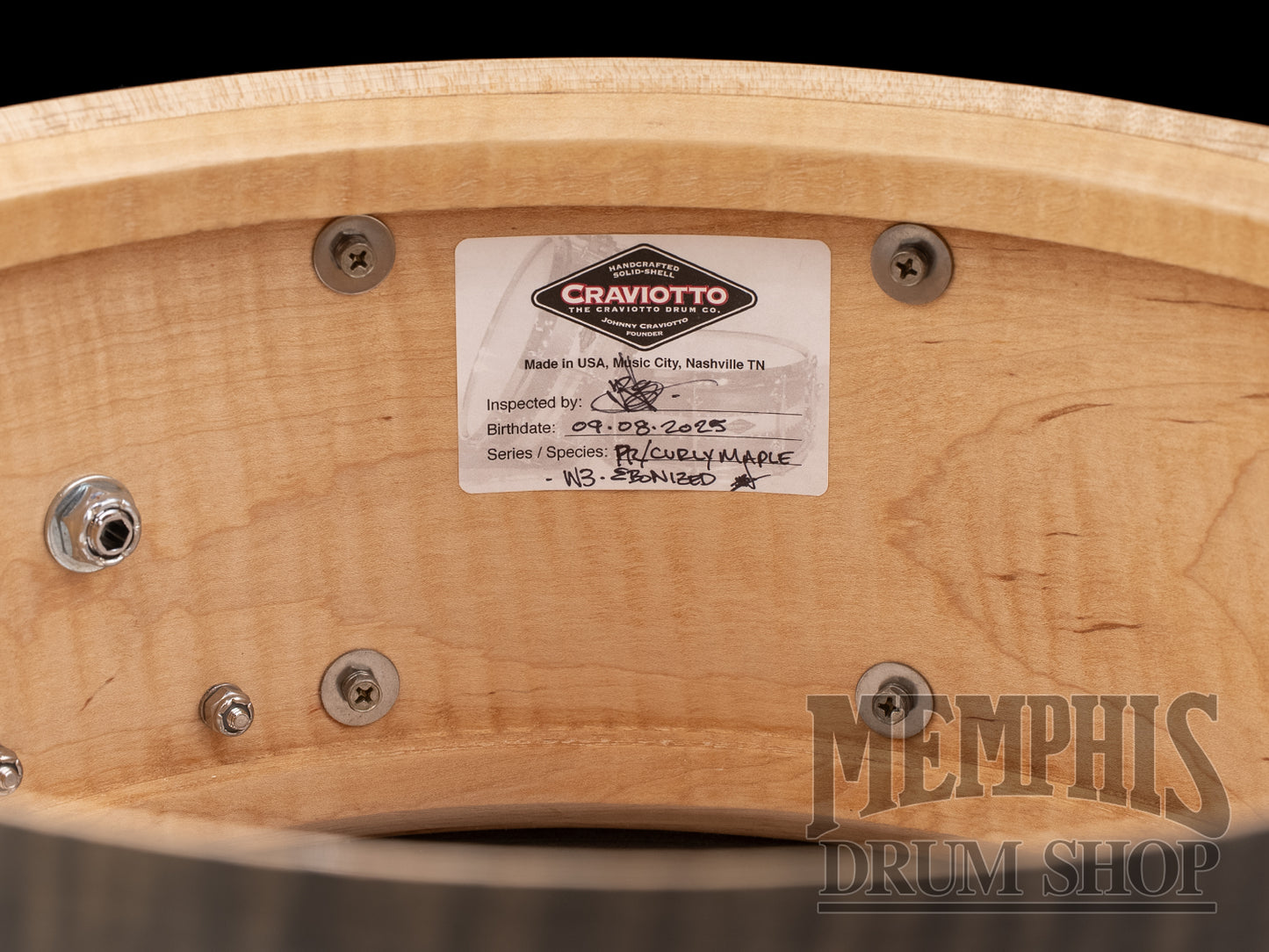 Craviotto 14x6.5 Private Reserve Curly Maple Snare Drum - Medium Ebonized