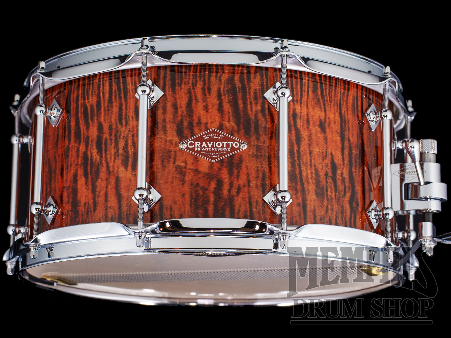 Craviotto 14x6.5 Private Reserve Curly Maple Snare Drum - Tangerine Ebonized Gloss