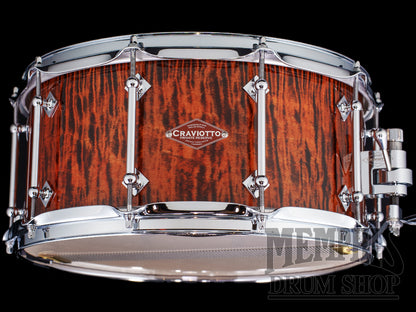 Craviotto 14x6.5 Private Reserve Curly Maple Snare Drum - Tangerine Ebonized Gloss