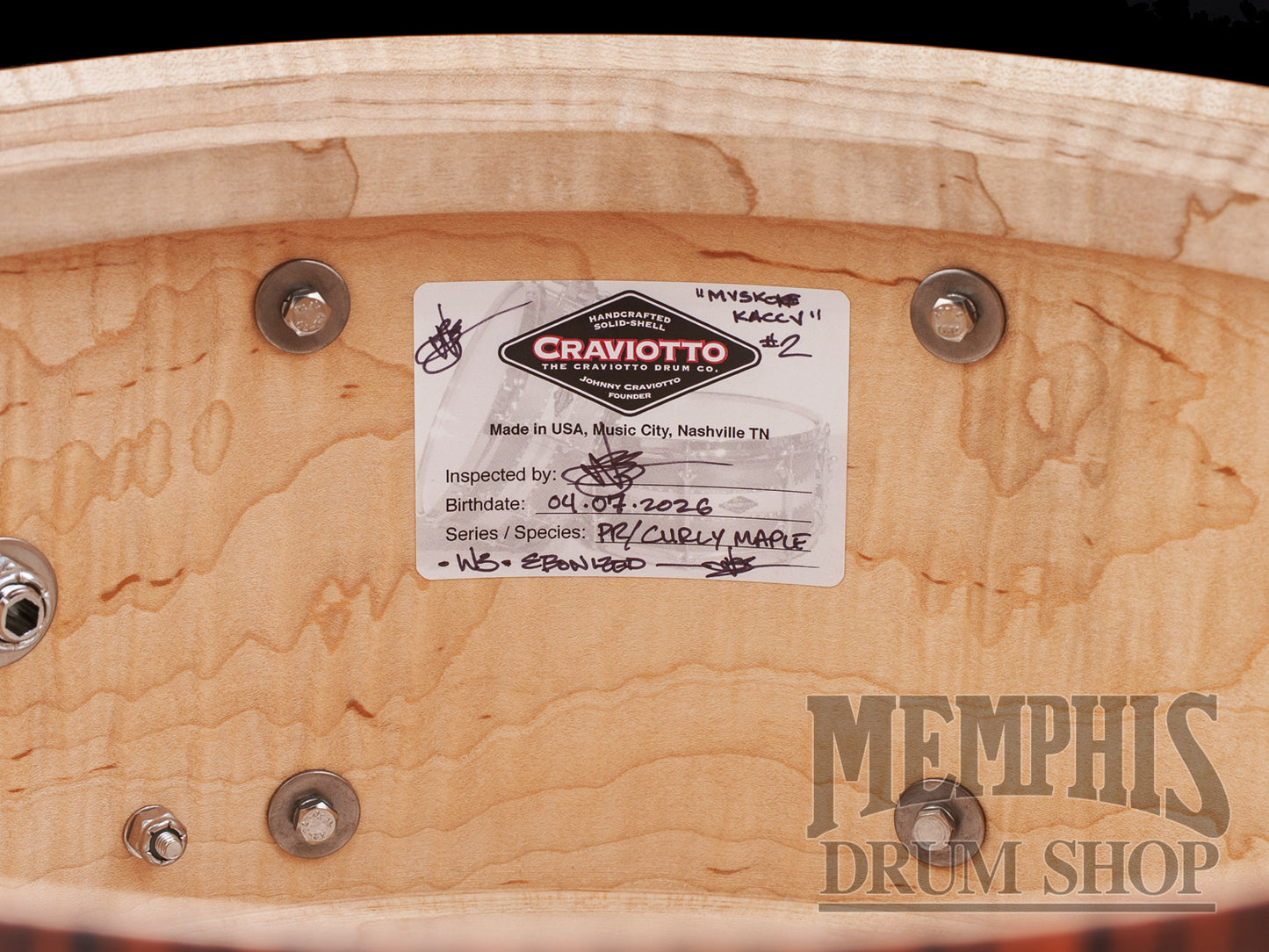 Craviotto 14x6.5 Private Reserve Curly Maple Snare Drum - Tangerine Ebonized Gloss