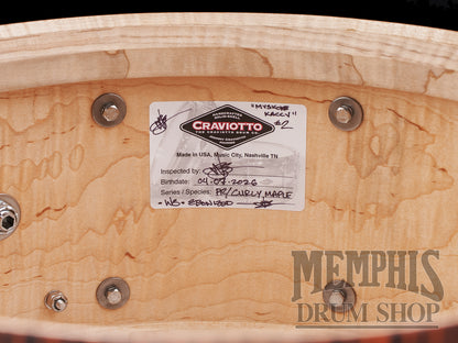 Craviotto 14x6.5 Private Reserve Curly Maple Snare Drum - Tangerine Ebonized Gloss