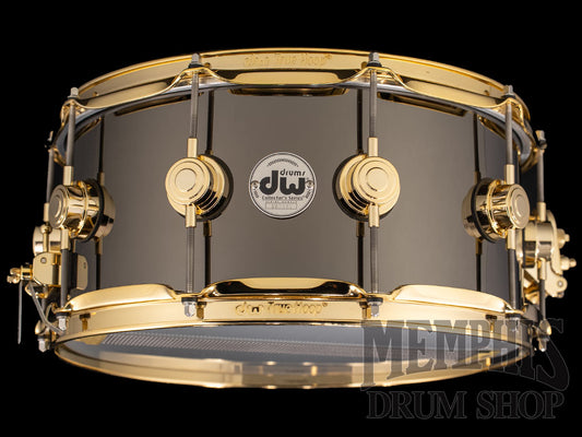 DW 14x6.5 Collector's Series Black Nickel Over Brass Snare Drum with Gold Hardware