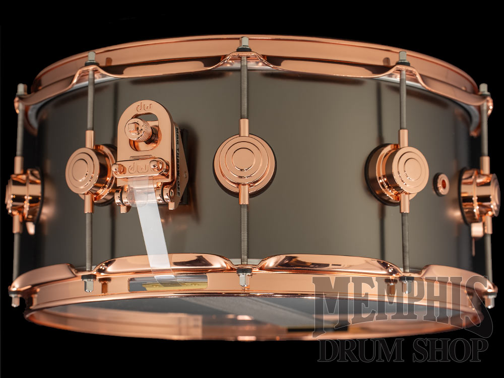 DW 14x6.5 Collector's Series Satin Black Over Brass Snare Drum with Copper Hardware