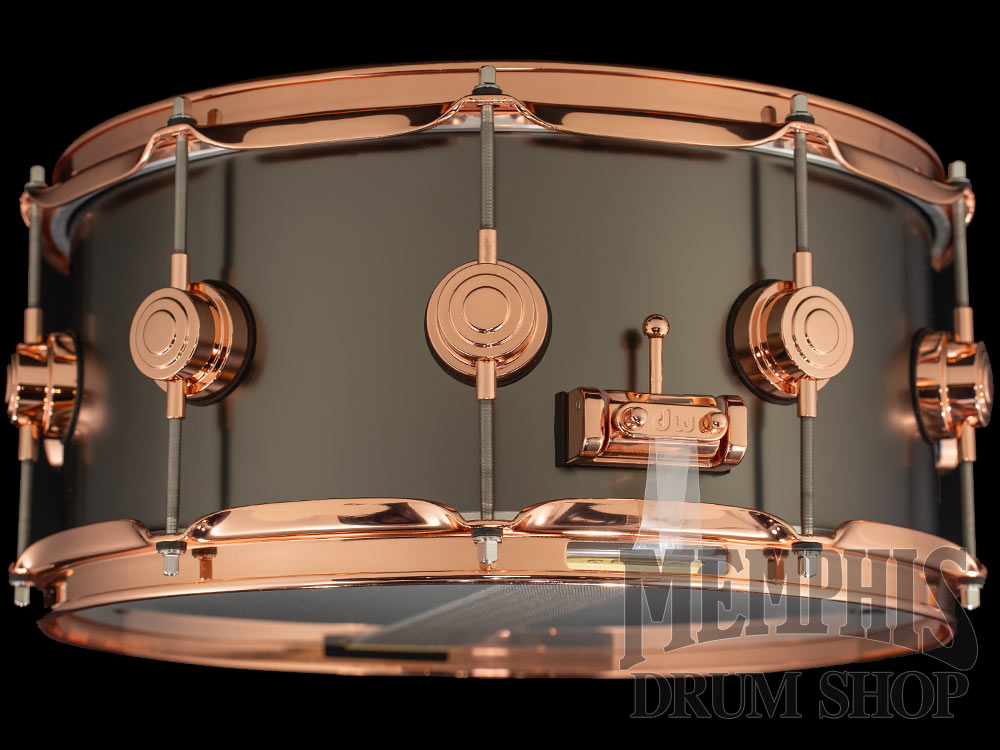 DW 14x6.5 Collector's Series Satin Black Over Brass Snare Drum with Copper Hardware