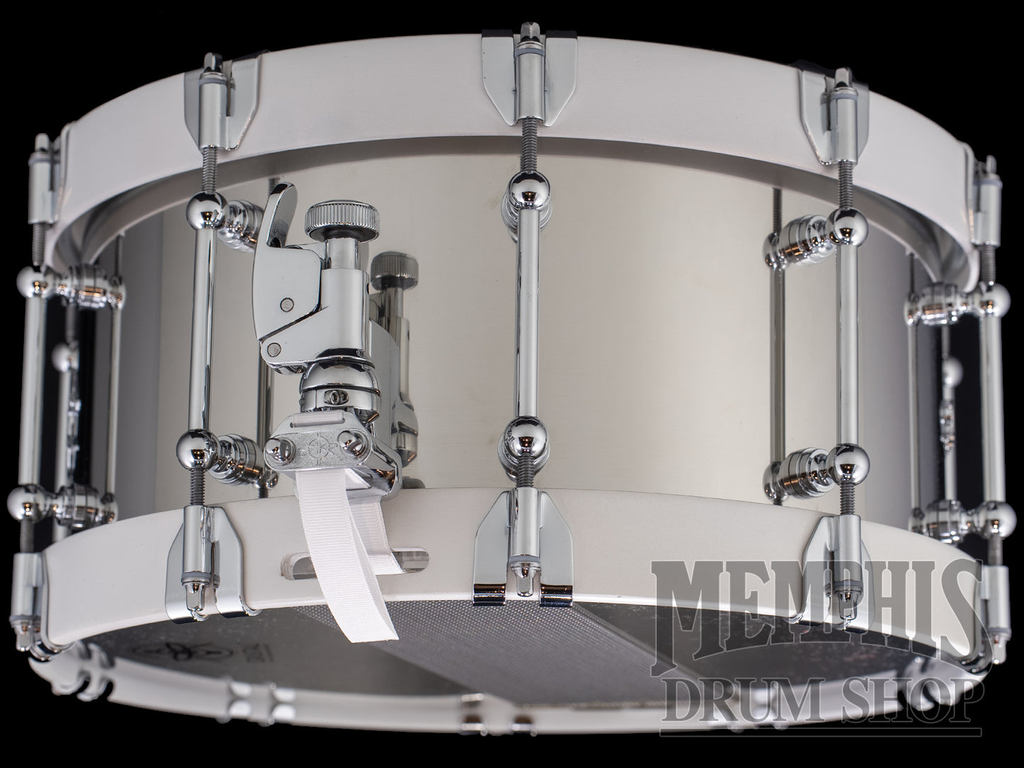 Dunnett Classic 14x7 Stainless Steel Snare Drum with White Metal Wood Hoops - Polished