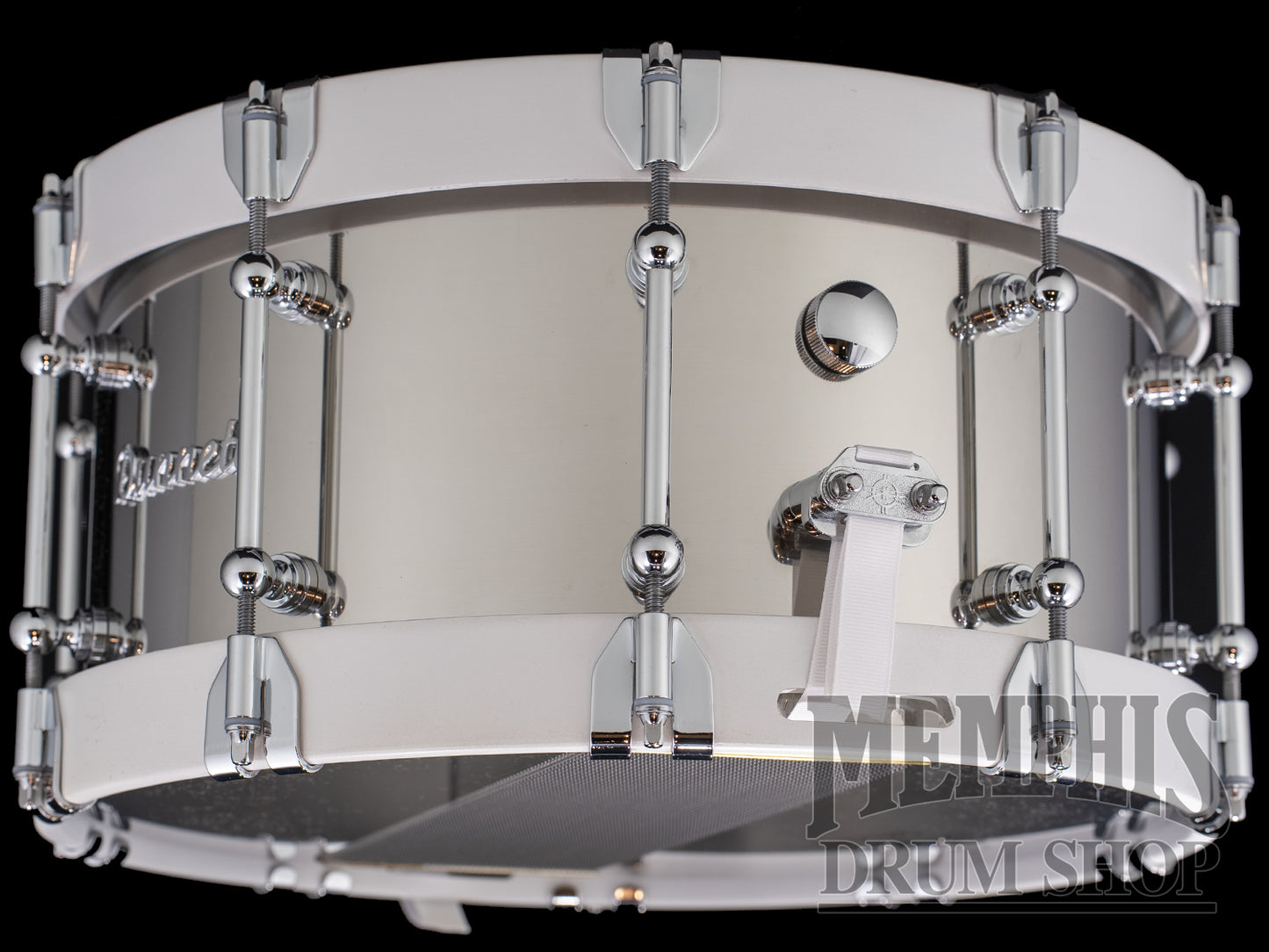 Dunnett Classic 14x7 Stainless Steel Snare Drum with White Metal Wood Hoops - Polished