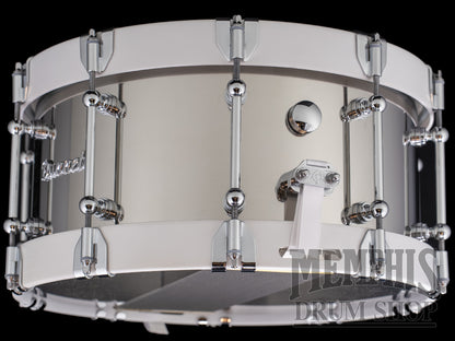 Dunnett Classic 14x7 Stainless Steel Snare Drum with White Metal Wood Hoops - Polished