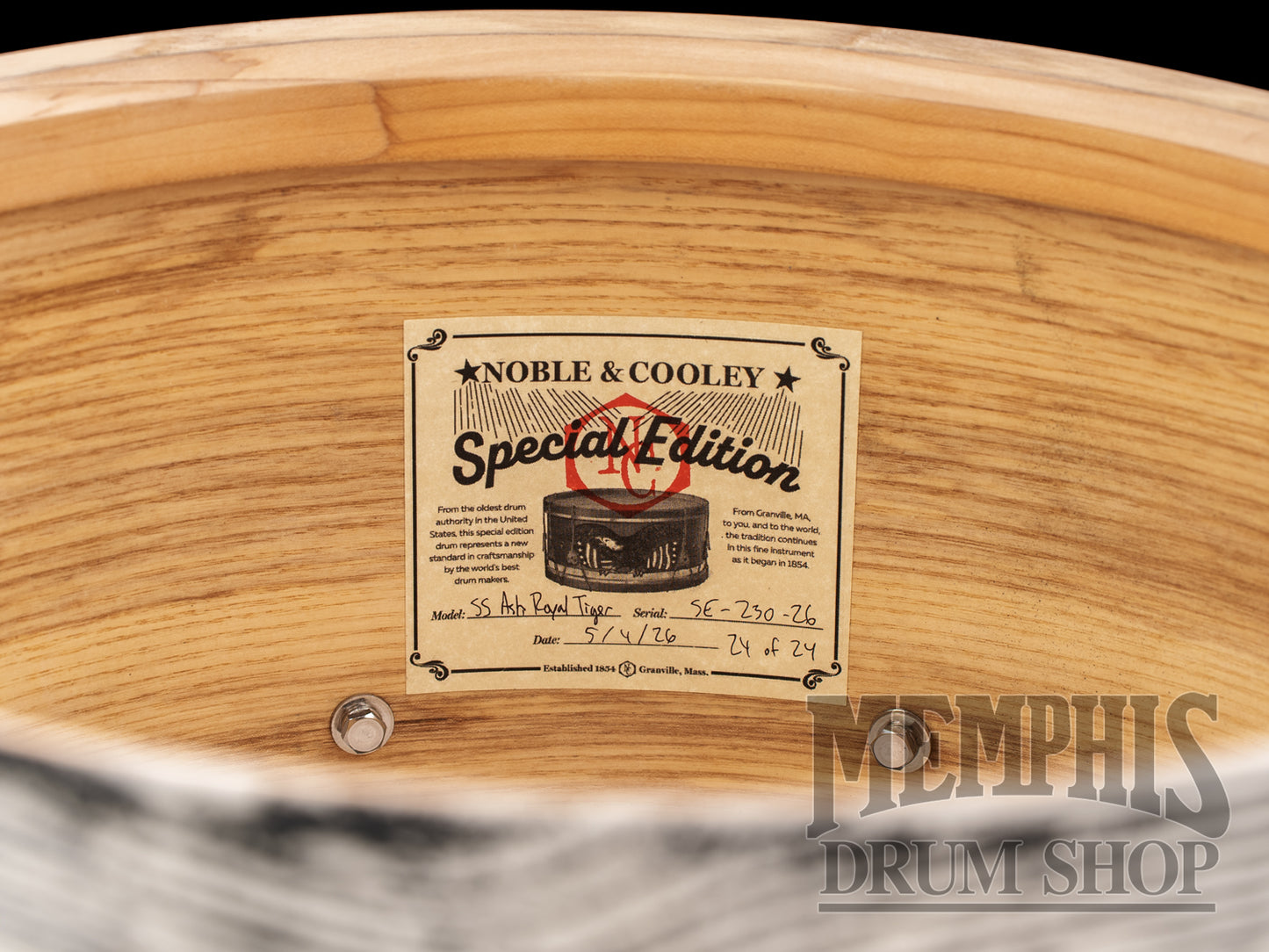 Noble & Cooley 14x7 Special Edition Solid Shell Classic Ash Snare Drum - Royal White Tiger