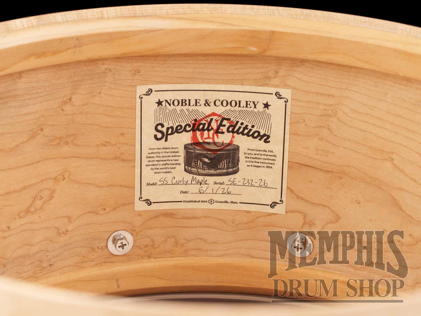 Noble & Cooley 14x7 Special Edition Solid Shell Classic Curly Maple Snare Drum with Die-cast Hoops
