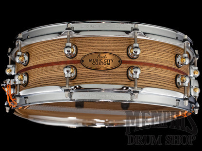Pearl 14x5 Music City Custom One Of A Kind Solid Ash Snare Drum with Bloodwood Inlay