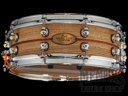 Pearl 14x5 Music City Custom One Of A Kind Solid Ash Snare Drum with Bloodwood Inlay