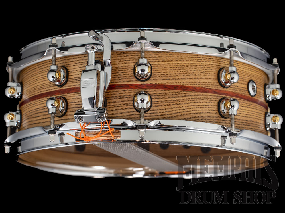 Pearl 14x5 Music City Custom One Of A Kind Solid Ash Snare Drum with Bloodwood Inlay
