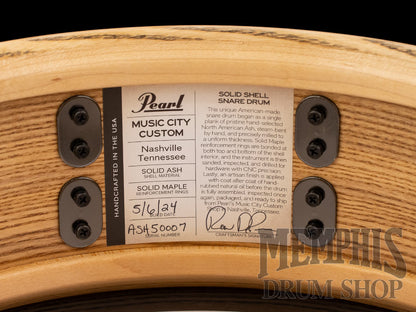 Pearl 14x5 Music City Custom One Of A Kind Solid Ash Snare Drum with Bloodwood Inlay