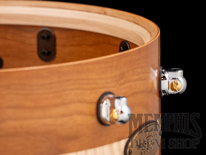 Pearl 14x6.5 Music City Custom One Of A Kind Solid Cherry Snare Drum with Ribbon Figured Maple Inlay