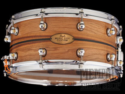 Pearl 14x6.5 Music City Custom Solid Cherry Snare Drum with Spalted Hackberry Inlay