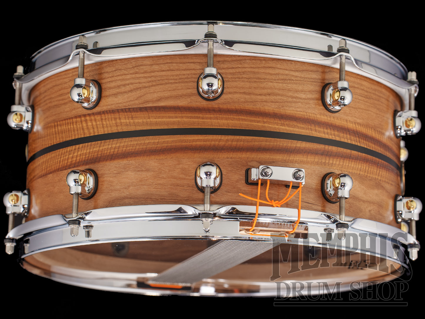 Pearl 14x6.5 Music City Custom Solid Cherry Snare Drum with Spalted Hackberry Inlay