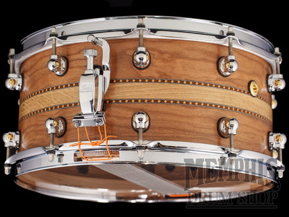Pearl 14x6.5 Music City Custom Solid Cherry Snare Drum with a White Oak Inlay