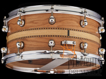 Pearl 14x6.5 Music City Custom Solid Cherry Snare Drum with a White Oak Inlay