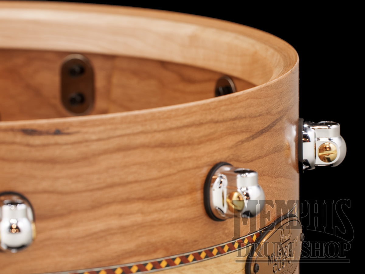 Pearl 14x6.5 Music City Custom Solid Cherry Snare Drum with a White Oak Inlay
