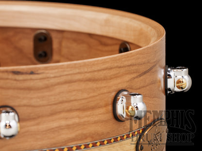 Pearl 14x6.5 Music City Custom Solid Cherry Snare Drum with a White Oak Inlay
