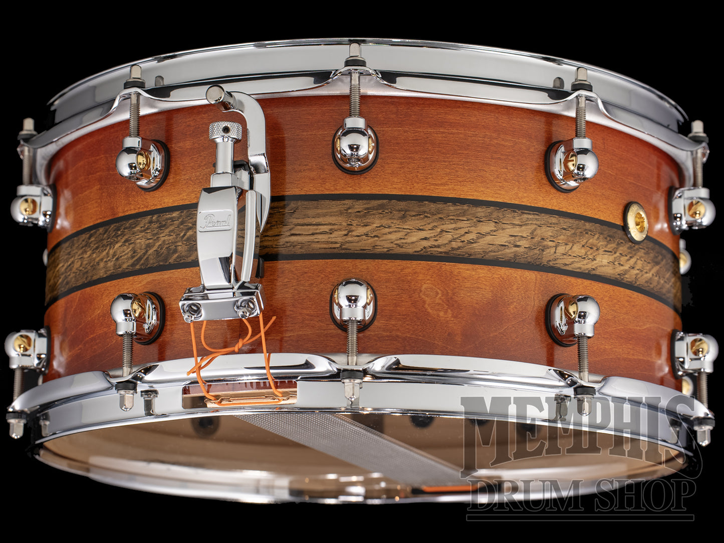 Pearl 14x6.5 Music City Custom One Of A Kind Solid Maple Snare Drum with Bourbon Barrel Inlay - Bramble Burst