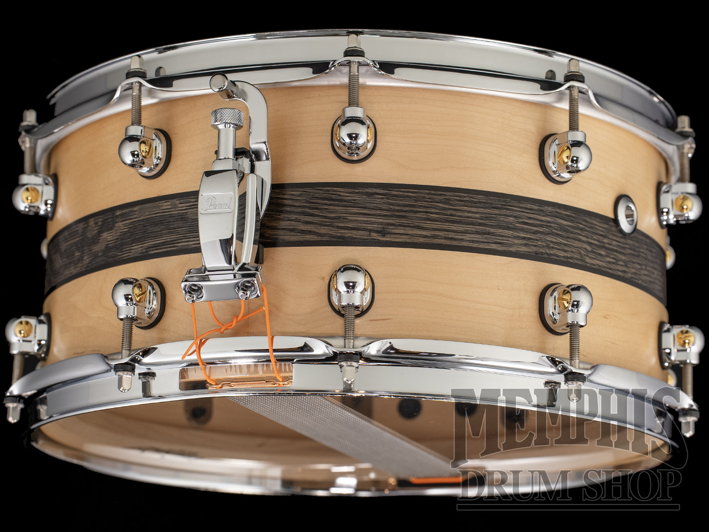 Pearl 14x6.5 Music City Custom One Of A Kind Solid Maple Snare Drum with Bourbon Barrel Inlay
