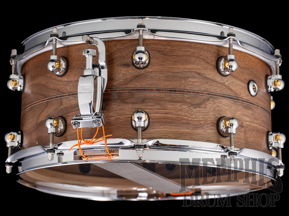 Pearl 14x6.5 Music City Custom Solid Walnut Snare Drum with Kingwood Center Inlay