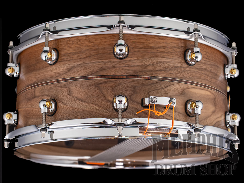 Pearl 14x6.5 Music City Custom Solid Walnut Snare Drum with Kingwood Center Inlay