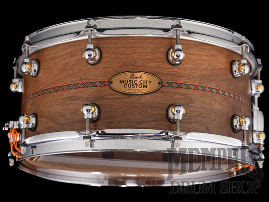 Pearl 14x6.5 Music City Custom One Of A Kind Solid Walnut Snare Drum with Inset Duo Bowline Inlay