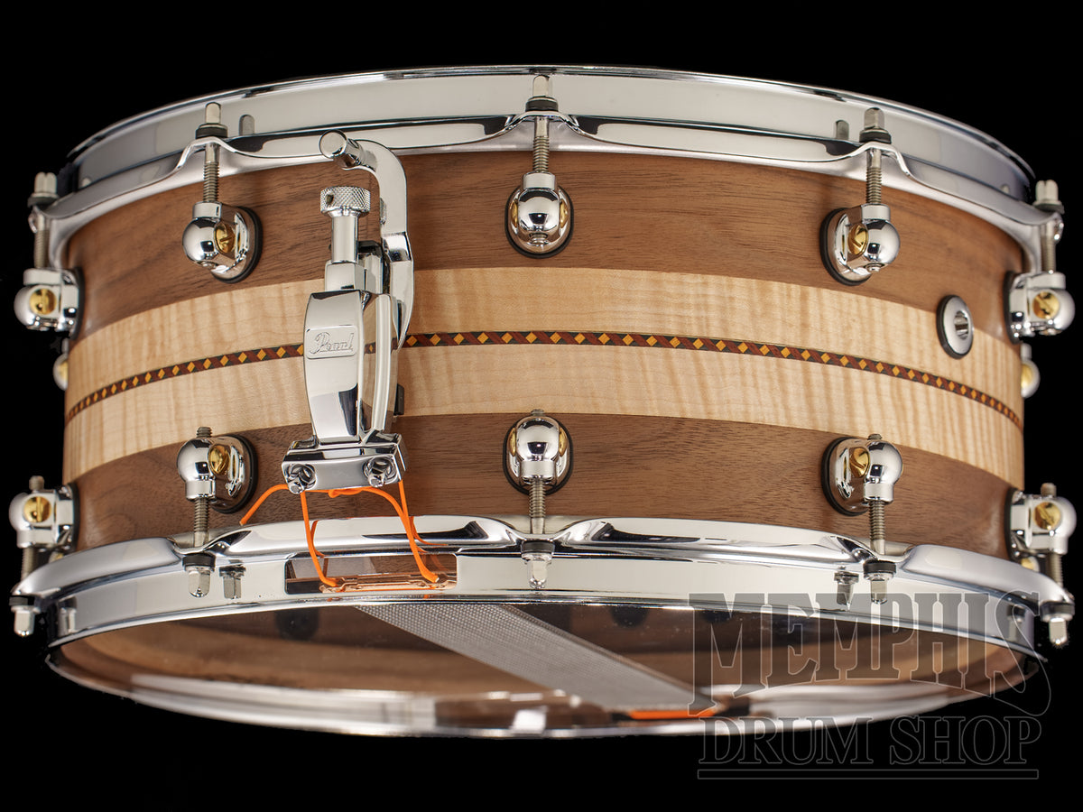 Pearl 14x6.5 Music City Custom Solid Walnut Snare Drum with Figured Maple Duo Inlay