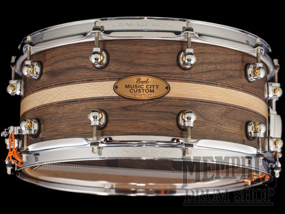 Pearl 14x6.5 Music City Custom Solid Walnut Snare Drum with Sycamore Wideband Inlay