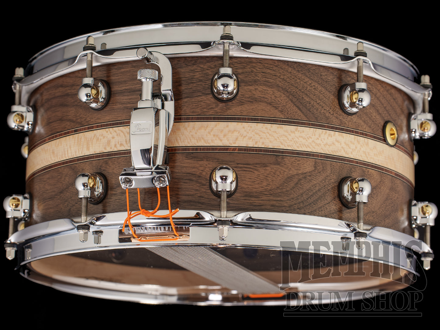 Pearl 14x6.5 Music City Custom Solid Walnut Snare Drum with Sycamore Wideband Inlay