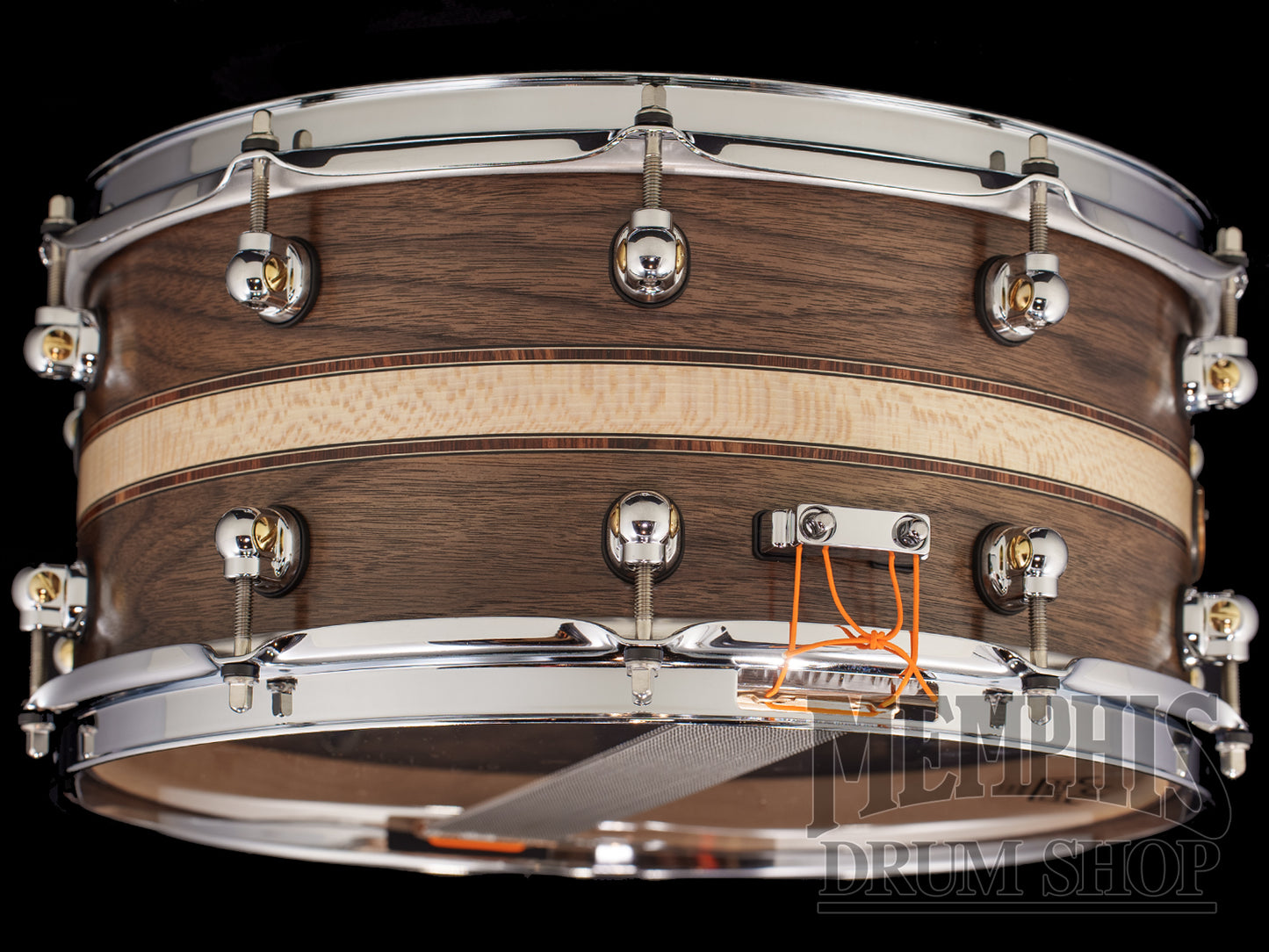 Pearl 14x6.5 Music City Custom Solid Walnut Snare Drum with Sycamore Wideband Inlay