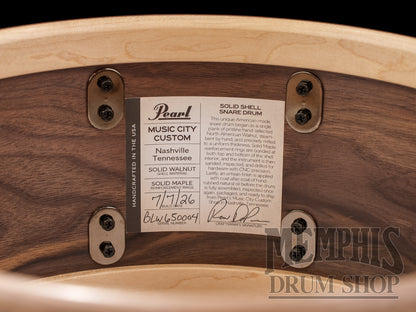 Pearl 14x6.5 Music City Custom Solid Walnut Snare Drum with Sycamore Wideband Inlay