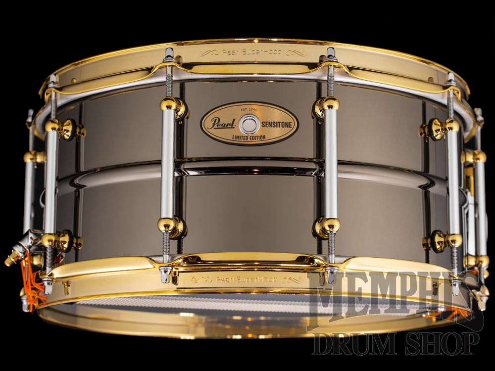 Pearl 14x6.5 Sensitone Limited Edition Black Nickel Over Brass Snare Drum with Gold Hardware