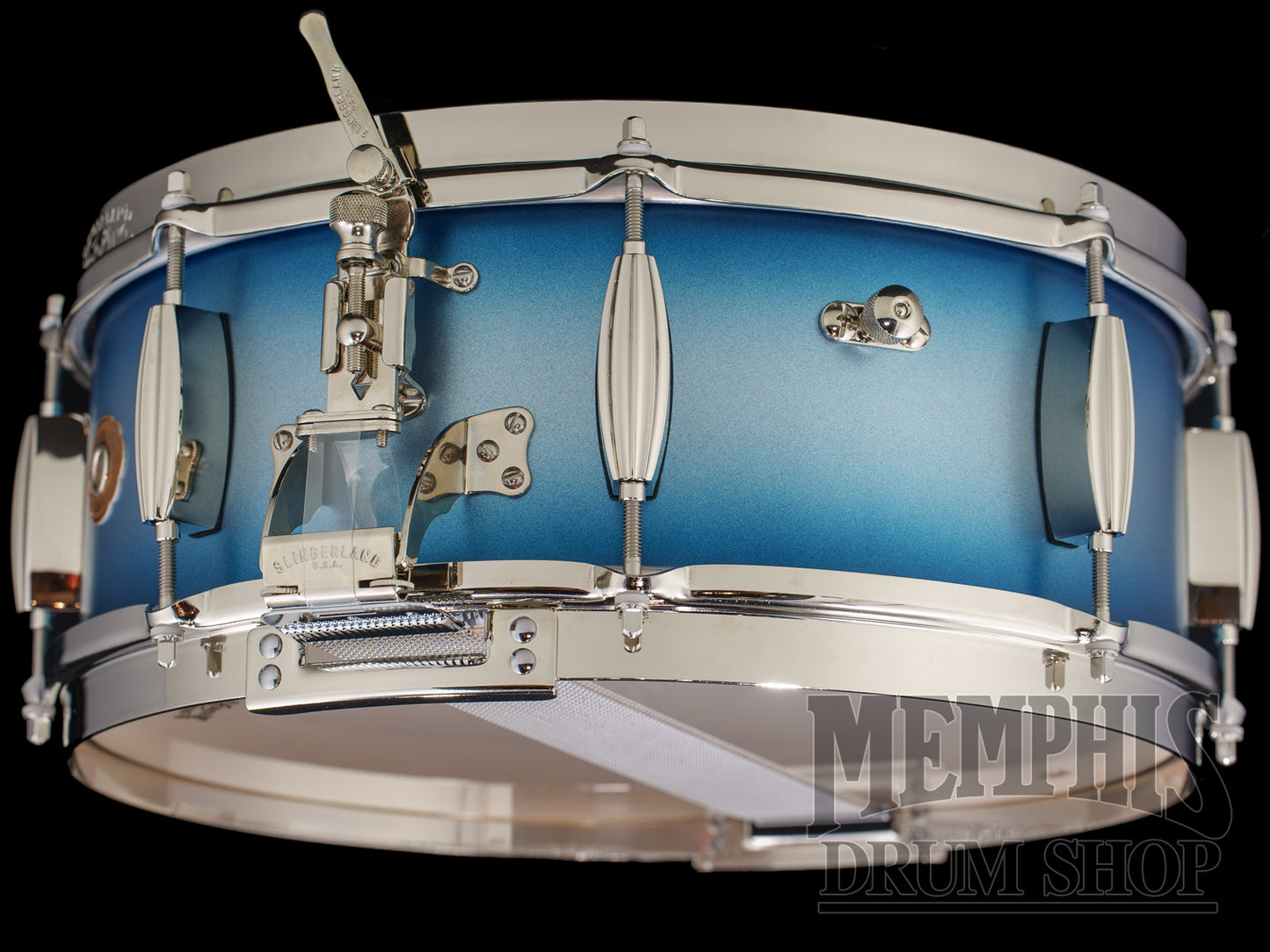 Slingerland 14x5.5 Radio King Solid Maple Snare Drum - Blue and Silver