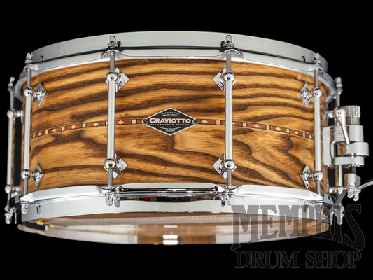 Craviotto 14x6.5 Custom Shop Burnt Antique Ash Snare Drum with Walnut Inlay