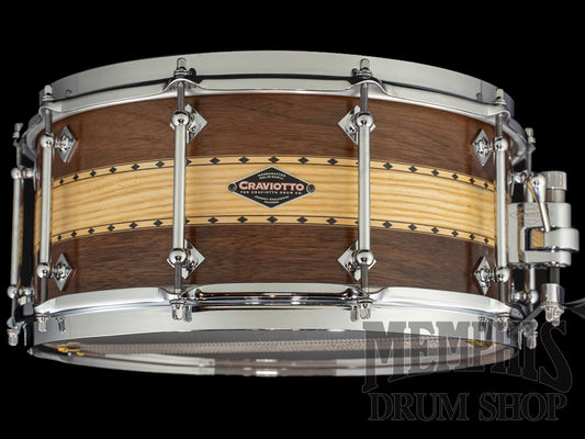 Craviotto 14x6.5 Custom Shop Walnut/Ash/Walnut Snare Drum with Dual Maple Inlay