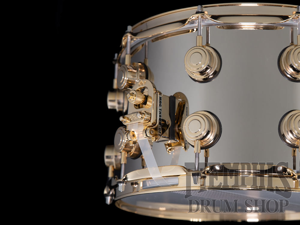 DW 14x8 Collector's Series Nickel Over Brass Snare Drum with Gold Hardware