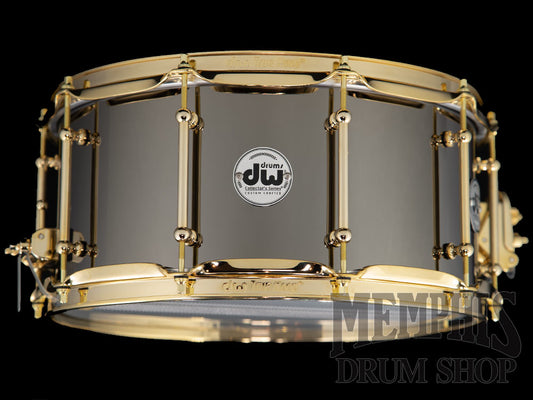 DW 14x6.5 Collector's Series Black Nickel Over Brass Snare Drum with Gold Hardware and Tube Lugs