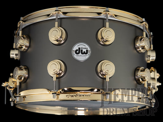 DW 14x8 Collector's Series Satin Black Over Brass Snare Drum with Gold Hardware