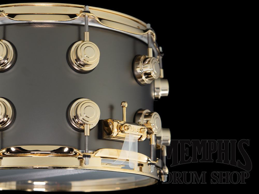 DW 14x8 Collector's Series Satin Black Over Brass Snare Drum with Gold Hardware