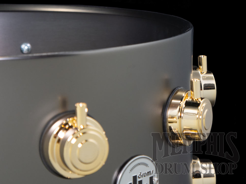 DW 14x8 Collector's Series Satin Black Over Brass Snare Drum with Gold Hardware