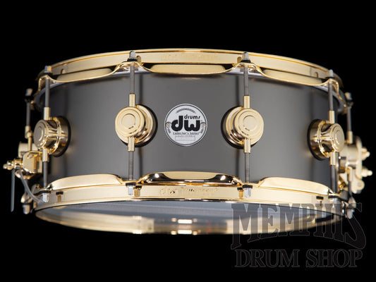 DW 14x5.5 Collector's Series Satin Black Over Brass Snare Drum with Gold Hardware