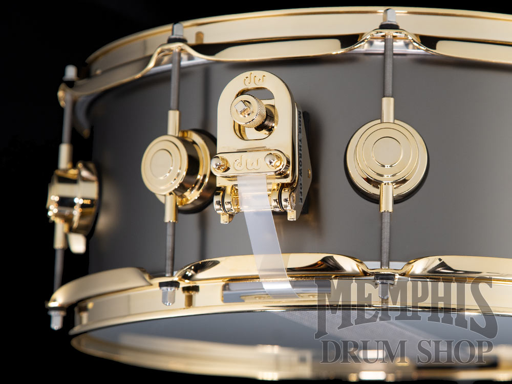 DW 14x5.5 Collector's Series Satin Black Over Brass Snare Drum with Gold Hardware