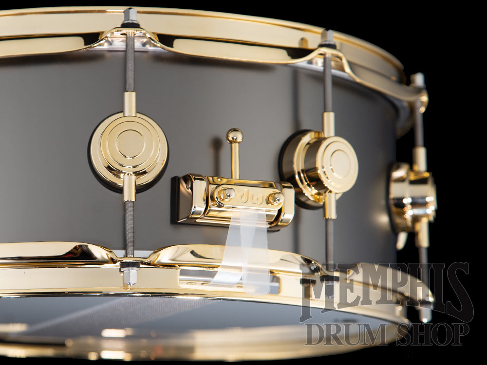 DW 14x5.5 Collector's Series Satin Black Over Brass Snare Drum with Gold Hardware
