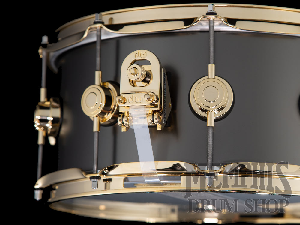 DW 14x6.5 Collector's Series Satin Black Over Brass Snare Drum with Gold Hardware