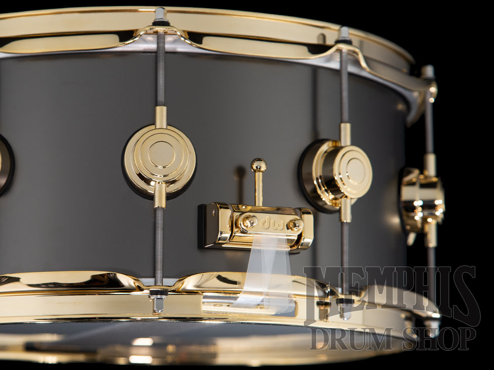 DW 14x6.5 Collector's Series Satin Black Over Brass Snare Drum with Gold Hardware