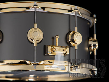 DW 14x6.5 Collector's Series Satin Black Over Brass Snare Drum with Gold Hardware